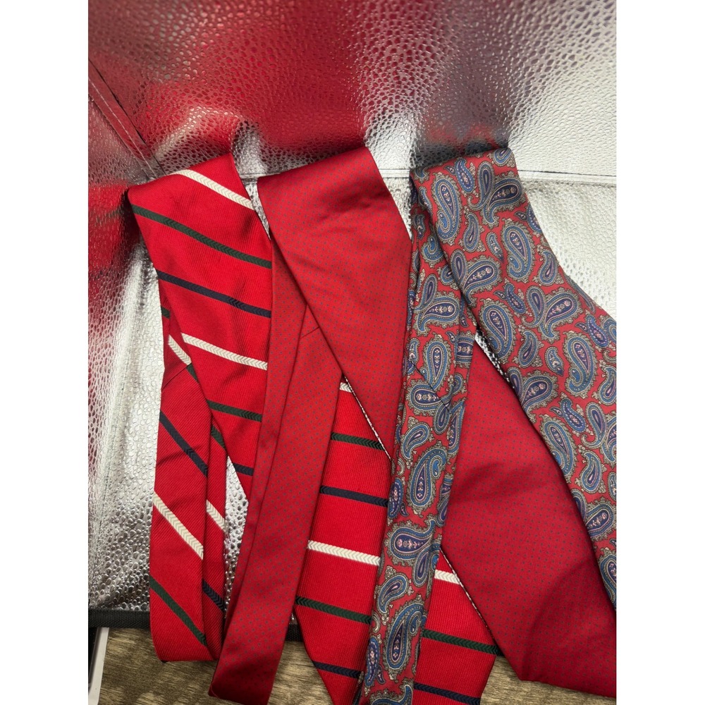 Vintage Mens Red Silk Tie Lot of 3 Corbin Kuppenheimer Striped Paisley Dotted